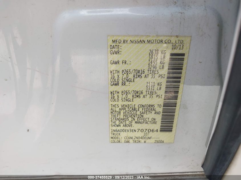 2014 NISSAN FRONTIER SV - 1N6AD0EV3EN707064