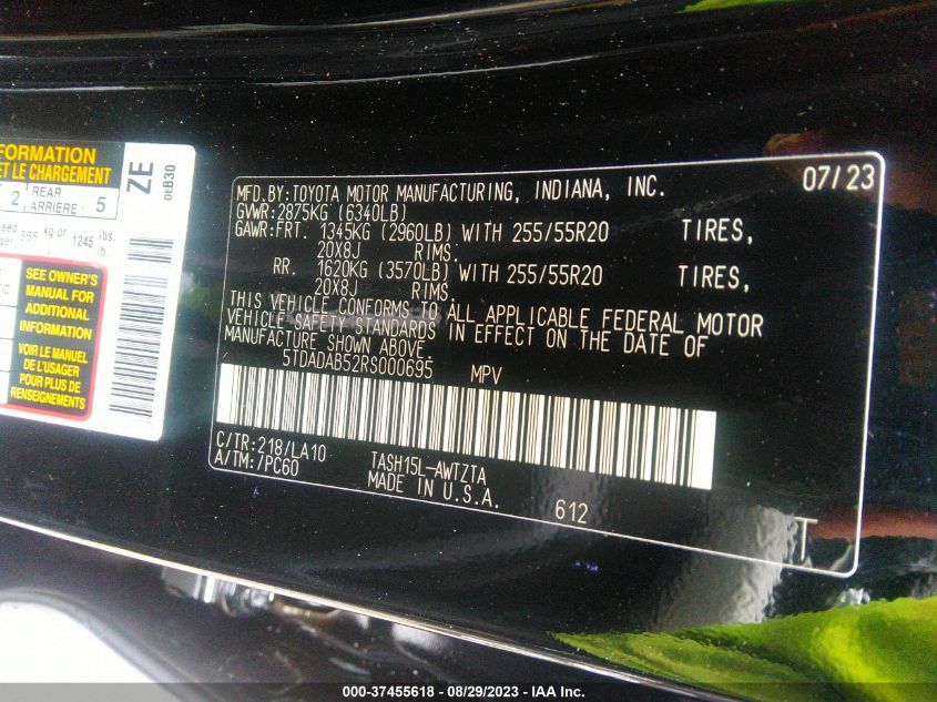 2024 TOYOTA GRAND HIGHLANDER HYBRID MAX - 5TDADAB52RS000695