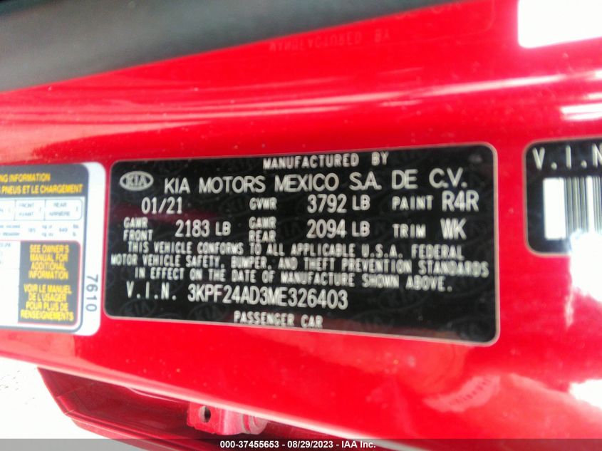 2021 KIA FORTE FE/LXS - 3KPF24AD3ME326403