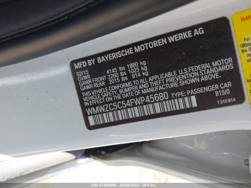 2015 MINI COUNTRYMAN COOPER S WMWZC5C54FWP45680