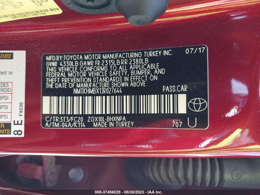 2018 TOYOTA C-HR XLE/XLE PREMIUM - NMTKHMBX1JR027644