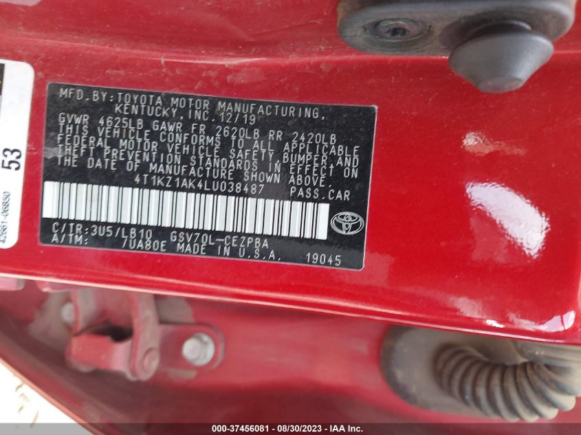 2020 TOYOTA CAMRY V6 - 4T1KZ1AK4LU038487