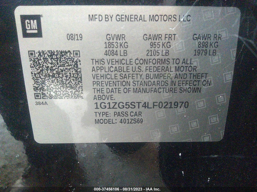 VIN 1G1ZG5ST4LF021970 2020 CHEVROLET MALIBU RS