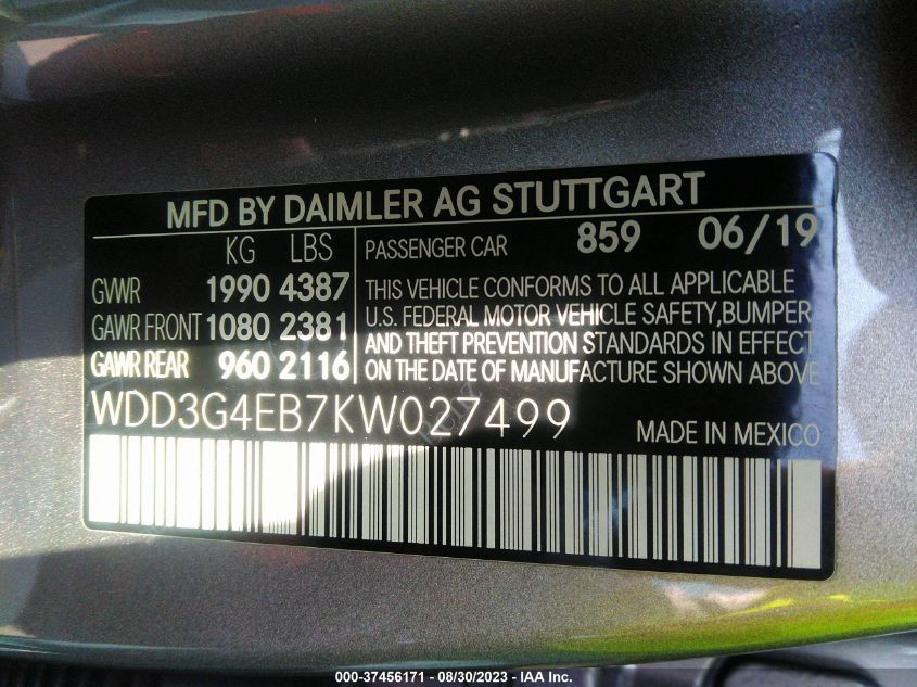 2019 MERCEDES-BENZ A-CLASS A 220 WDD3G4EB7KW027499