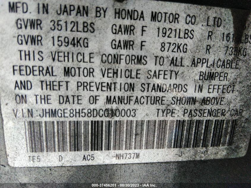 2013 HONDA FIT SPORT - JHMGE8H58DC010003
