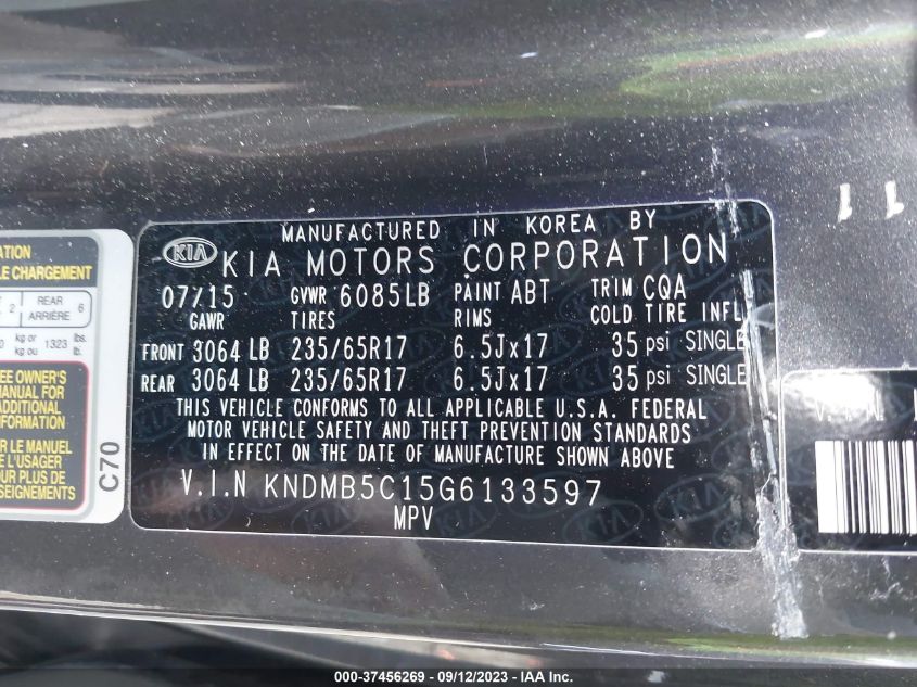2016 KIA SEDONA LX - KNDMB5C15G6133597