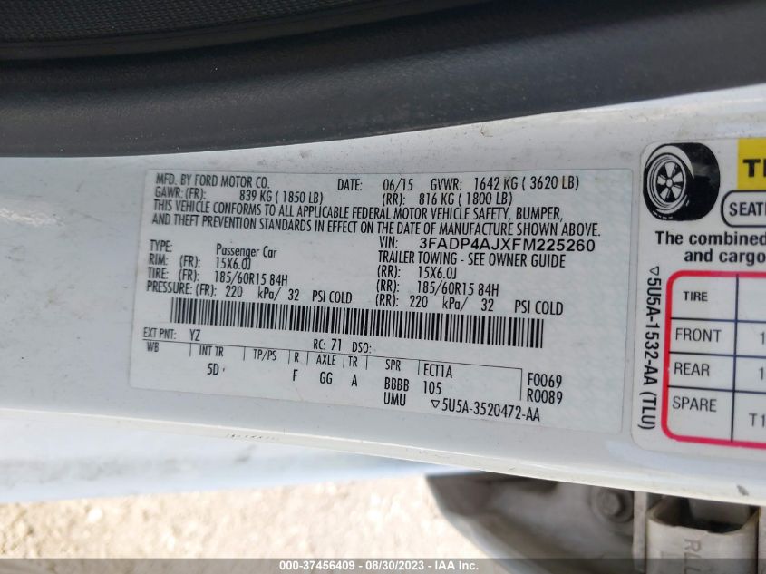 2015 FORD FIESTA S - 3FADP4AJXFM225260