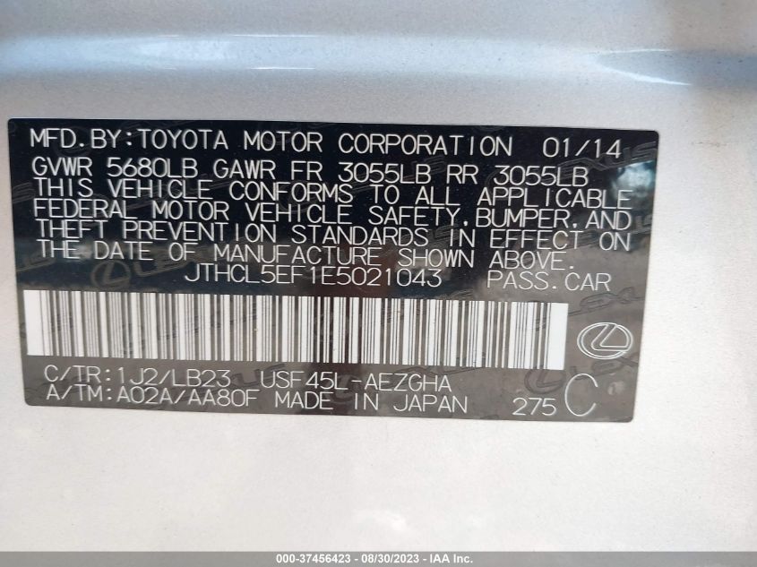 2014 LEXUS LS 460 JTHCL5EF1E5021043
