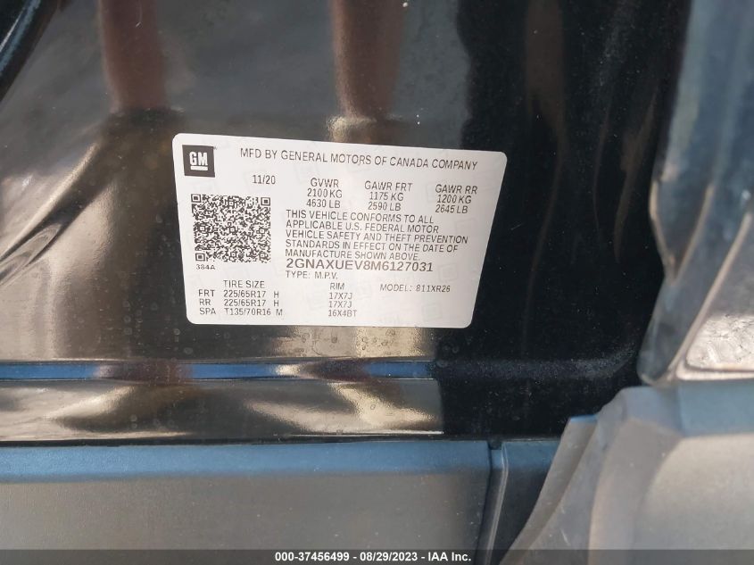 2021 CHEVROLET EQUINOX LT - 2GNAXUEV8M6127031
