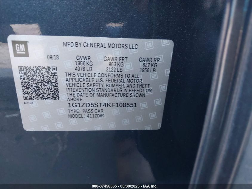 2019 CHEVROLET MALIBU LT - 1G1ZD5ST4KF108551