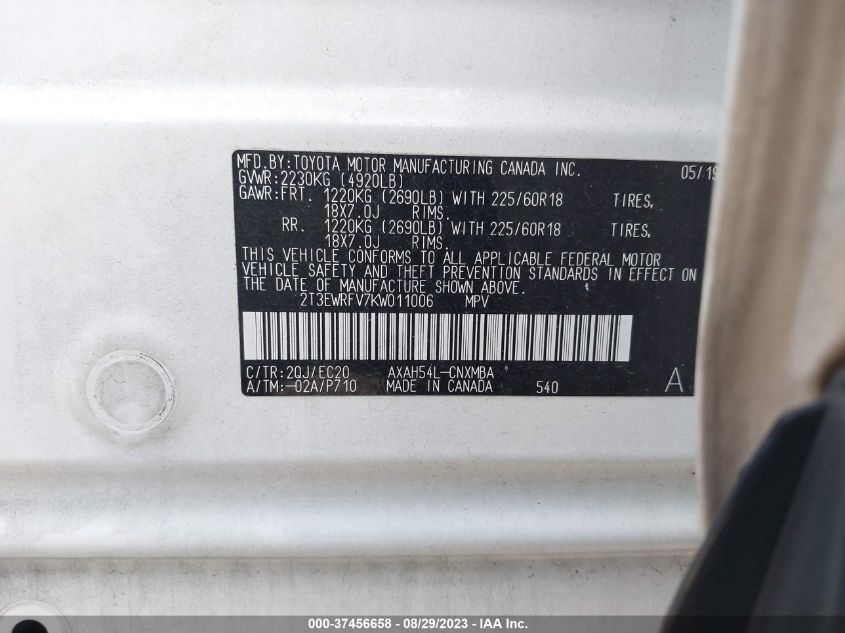 2019 TOYOTA RAV4 XSE - 2T3EWRFV7KW011006