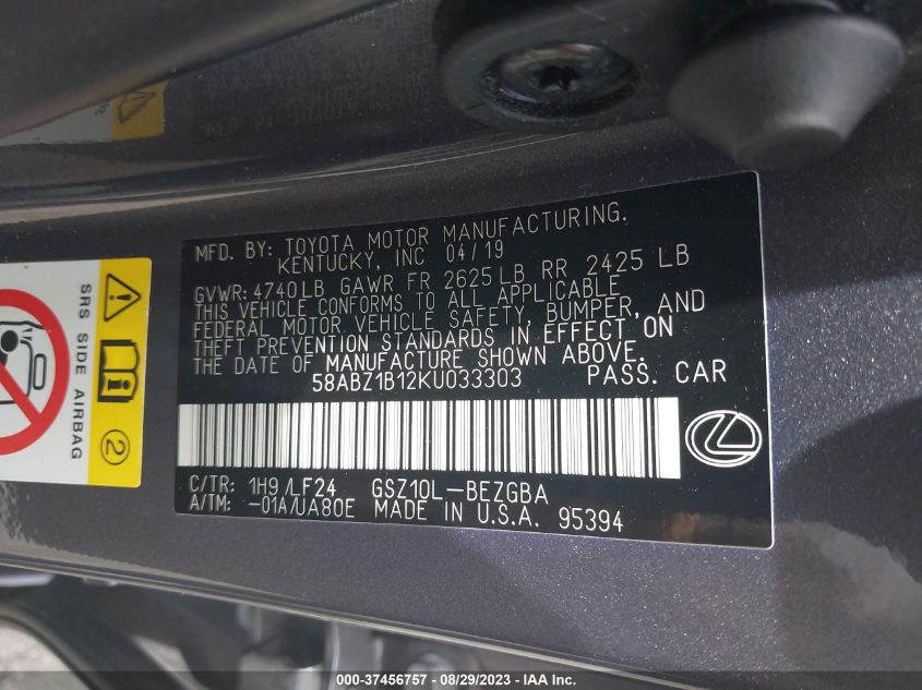 2019 LEXUS ES ES 350 - 58ABZ1B12KU033303