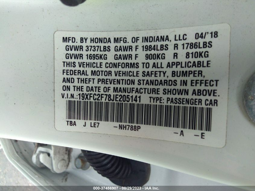 2018 HONDA CIVIC SEDAN EX - 19XFC2F78JE205141