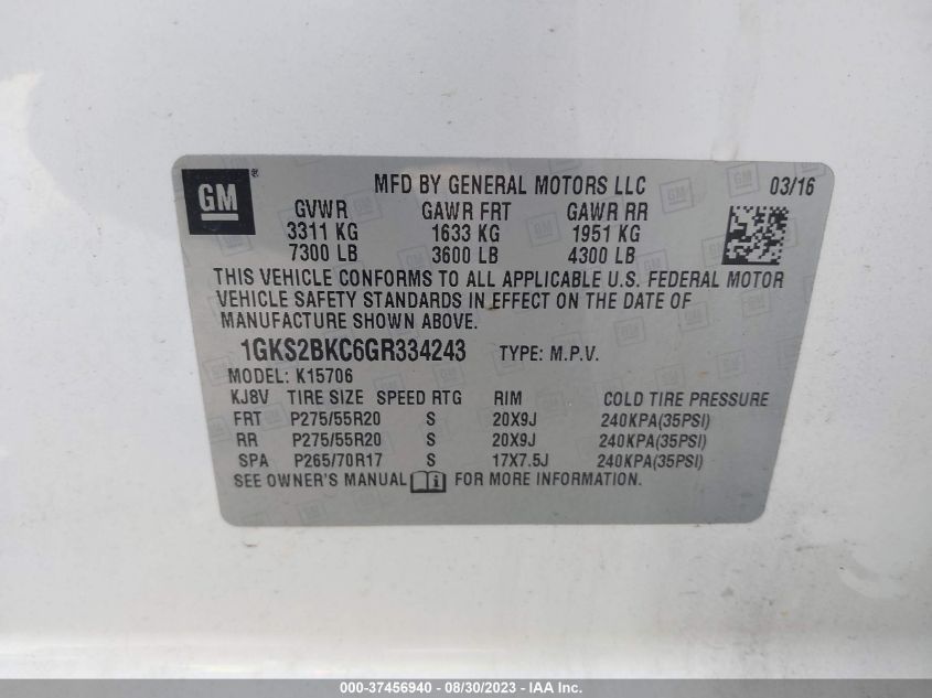 2016 GMC YUKON SLT - 1GKS2BKC6GR334243