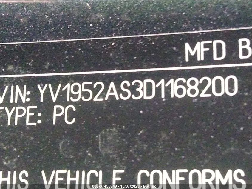 2013 VOLVO S80 3.2L YV1952AS3D1168200