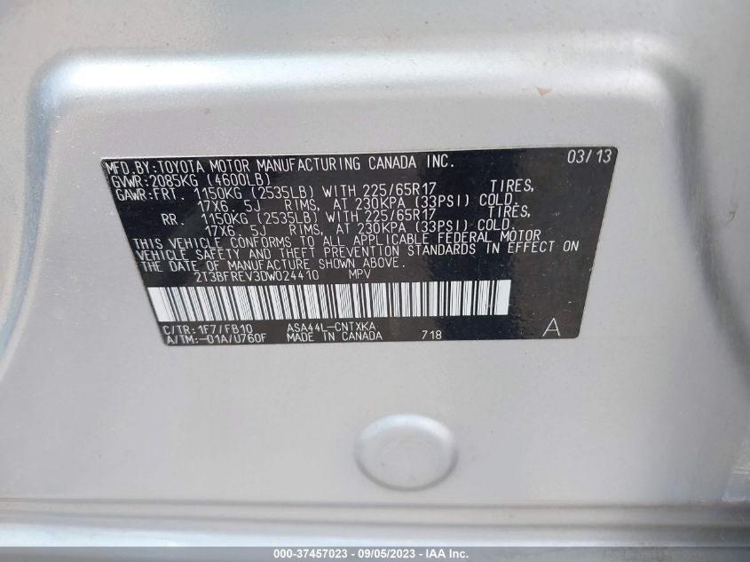 2013 TOYOTA RAV4 LE - 2T3BFREV3DW024410