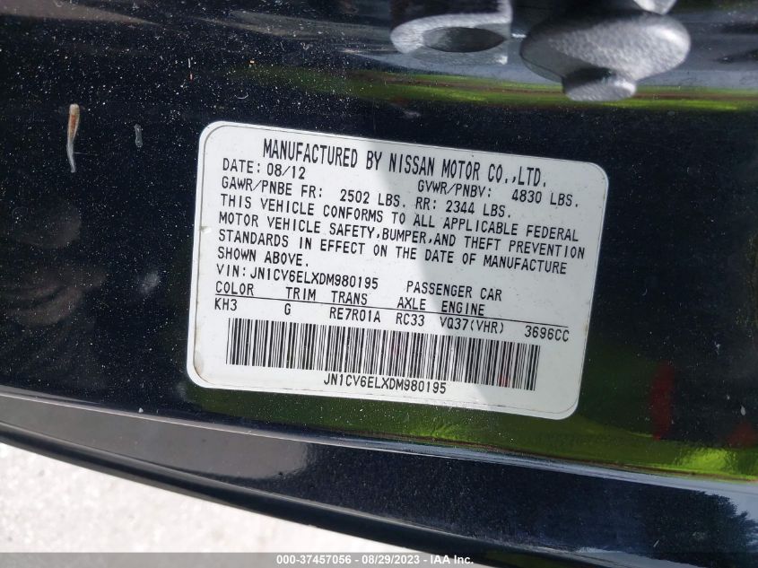2013 INFINITI G37 COUPE X JN1CV6ELXDM980195