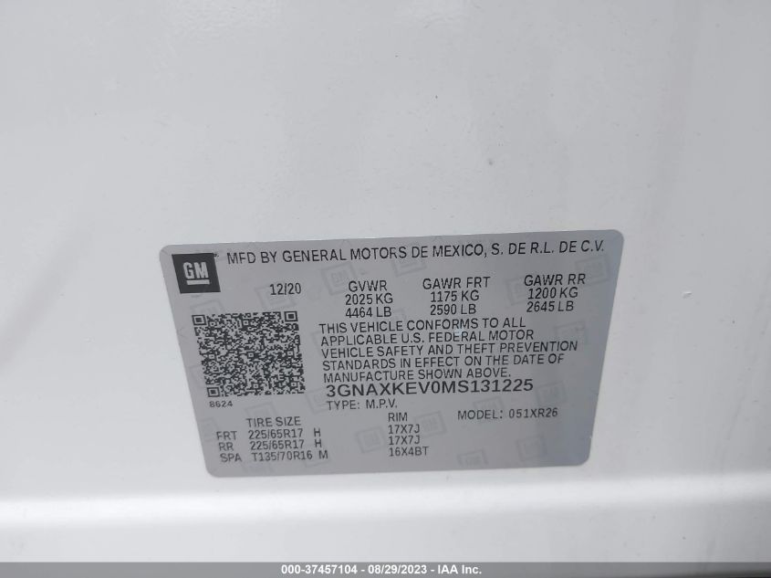 2021 CHEVROLET EQUINOX LT - 3GNAXKEV0MS131225