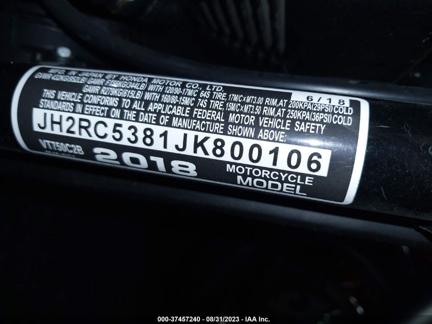 2018 HONDA VT750 C2B - JH2RC5381JK800106