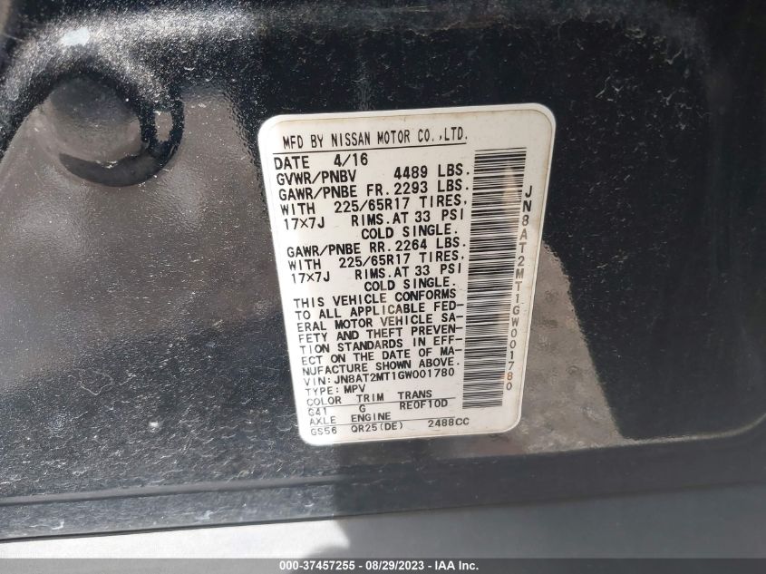 2016 NISSAN ROGUE S/SL/SV - JN8AT2MT1GW001780