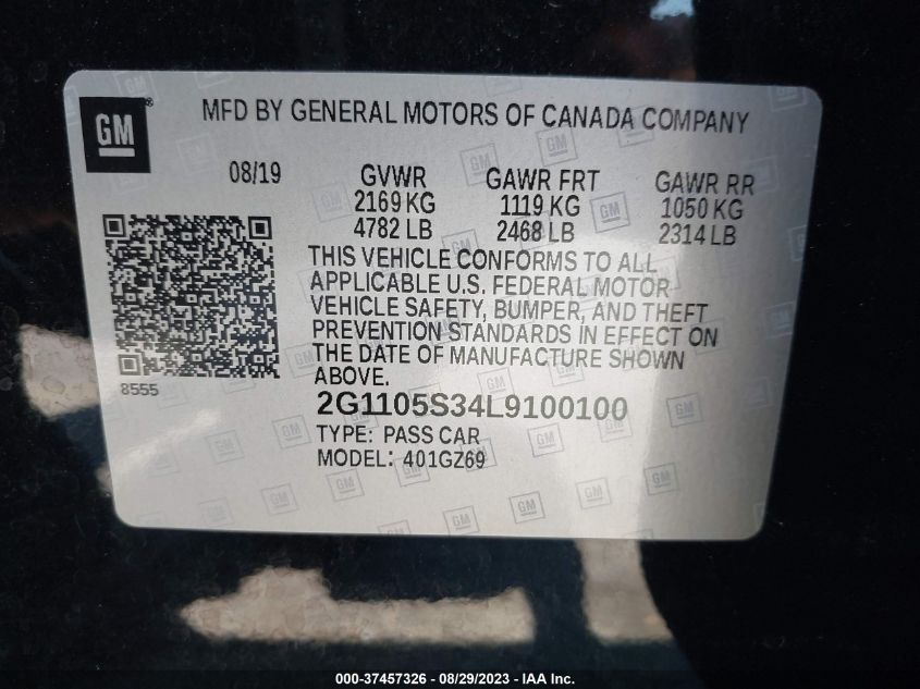 2020 CHEVROLET IMPALA PREMIER - 2G1105S34L9100100