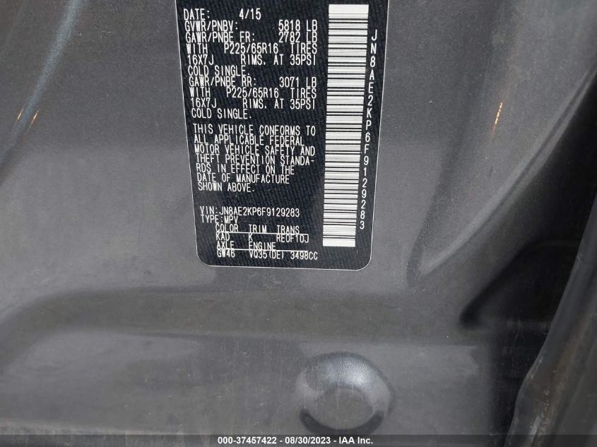 2015 NISSAN QUEST - 1N8AE2KP6F9129283