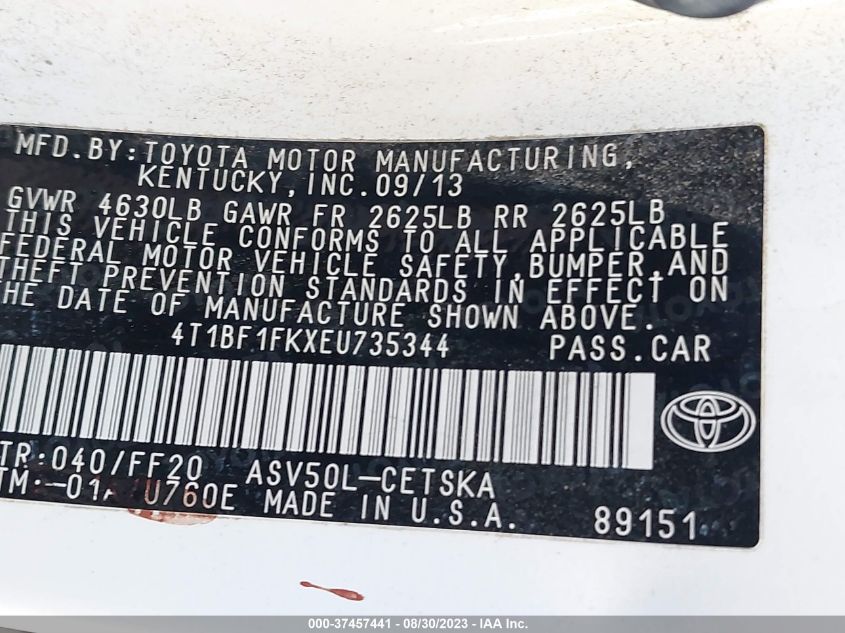 2014 TOYOTA CAMRY L/LE/XLE/SE/SE SPORT - 4T1BF1FKXE4735344