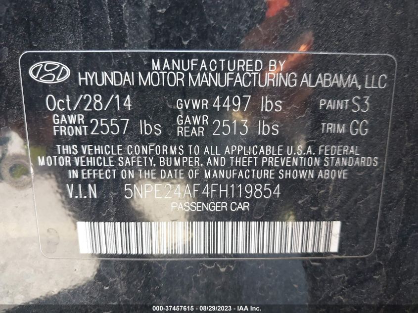 2015 HYUNDAI SONATA 2.4L SE - 5NPE24AF4FH119854