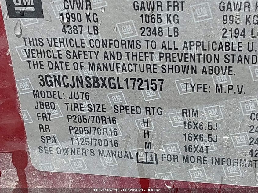 2016 CHEVROLET TRAX LS - 3GNCJNSBXGL172157
