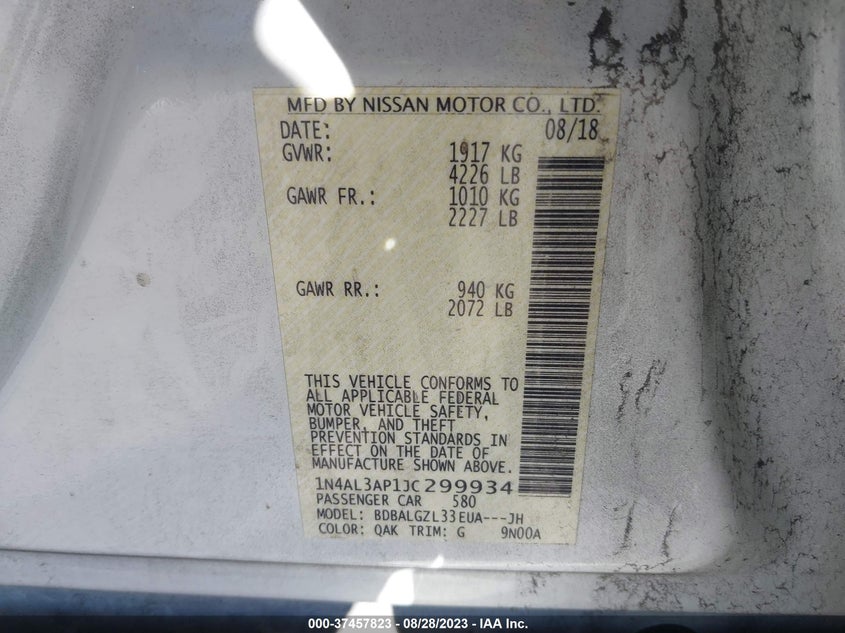 VIN 1N4AL3AP1JC299934 2018 NISSAN ALTIMA 2.5 S