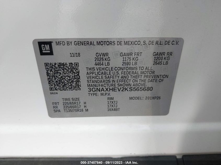 2019 CHEVROLET EQUINOX LS - 3GNAXHEV2KS565680