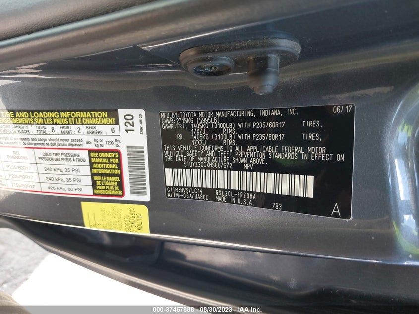 VIN 5TDYZ3DCXHS867672 2017 TOYOTA SIENNA XLE AUTO ACCESS