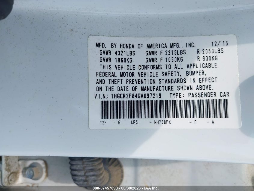 2016 HONDA ACCORD SEDAN EX-L - 1HGCR2F84GA097219