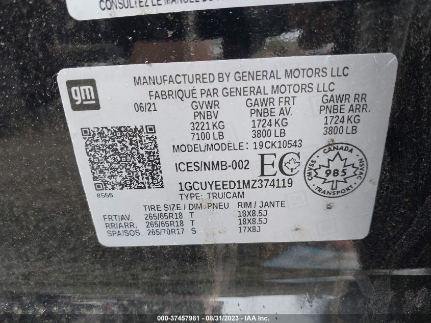2021 CHEVROLET SILVERADO 1500 RST - 1GCUYEED1MZ374119