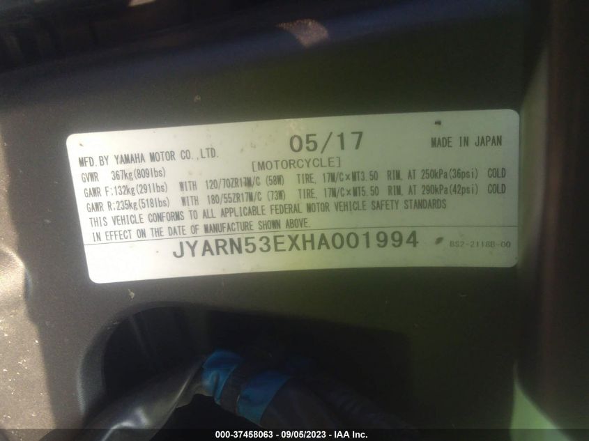 2017 YAMAHA FZ09 JYARN53EXHA001994