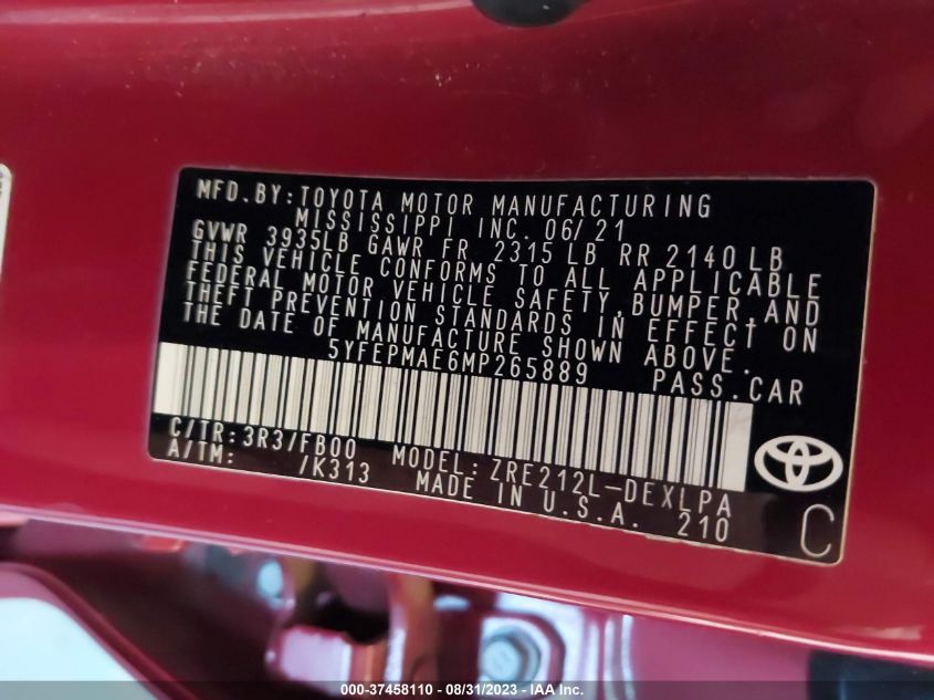 2021 TOYOTA COROLLA LE - 5YFEPMAE6MP265889