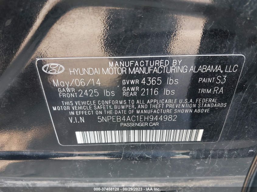 2014 HYUNDAI SONATA GLS - 5NPEB4AC1EH944982