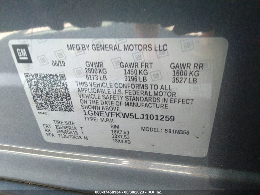 1GNEVFKW5LJ101259 Chevrolet Traverse LS 9