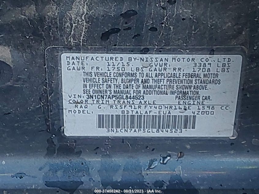 2016 NISSAN VERSA S - 3N1CN7AP5GL844523