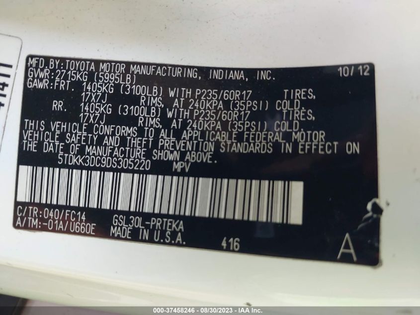 2013 TOYOTA SIENNA LE - 5TDKK3DC9DS305220
