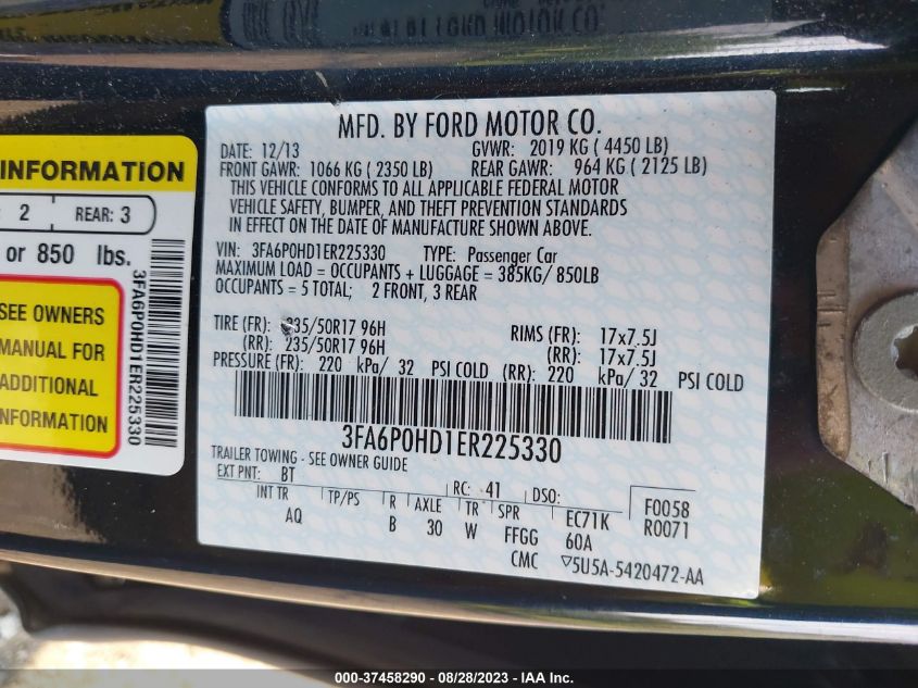 2014 FORD FUSION SE - 3FA6P0HD1ER225330