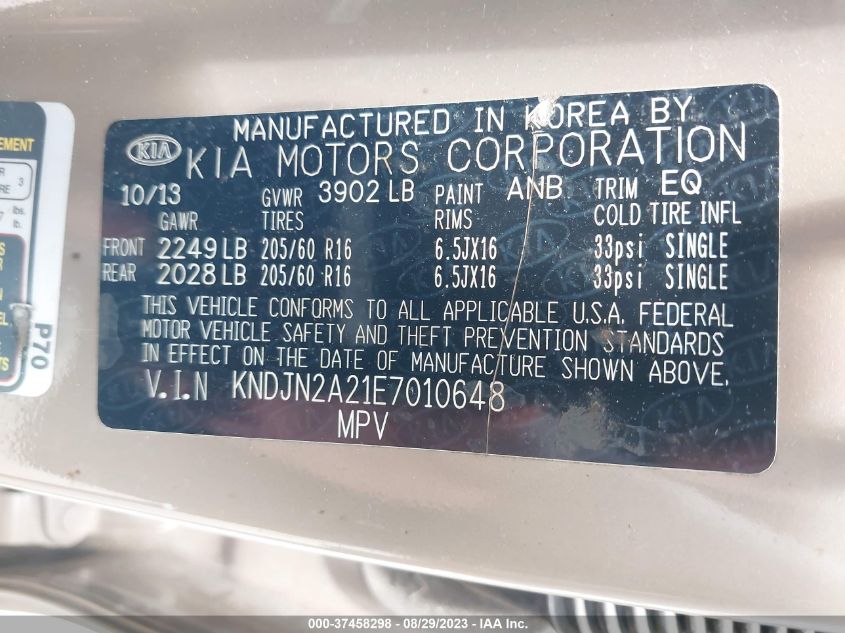 2014 KIA SOUL BASE - KNDJN2A21E7010648