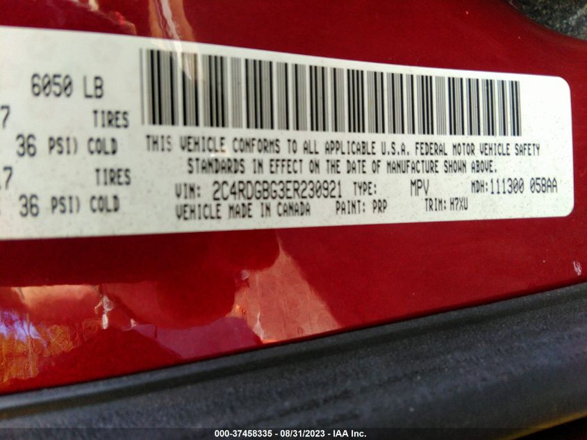2014 DODGE GRAND CARAVAN AMERICAN VALUE PKG - 2C4RDGBG3ER230921