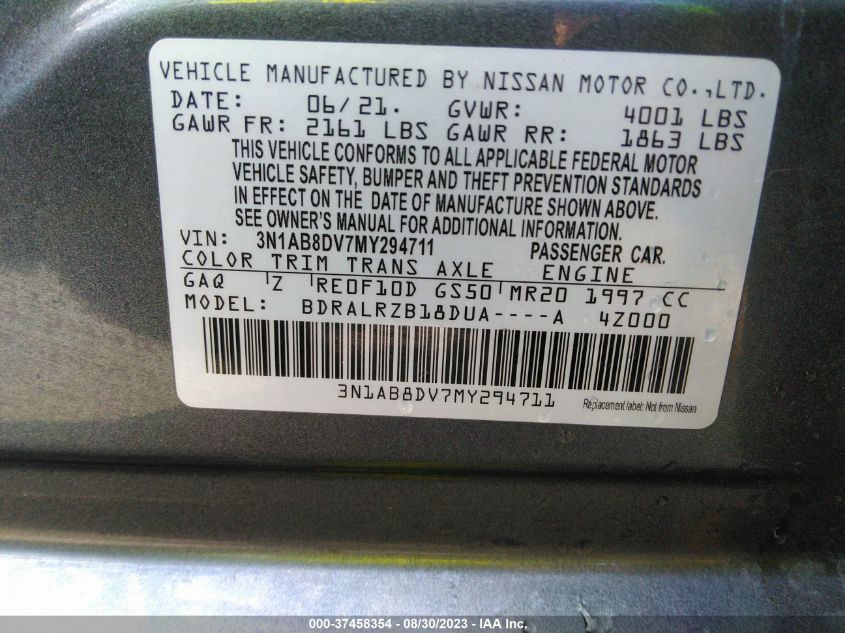 2021 NISSAN SENTRA SR - 3N1AB8DV7MY294711