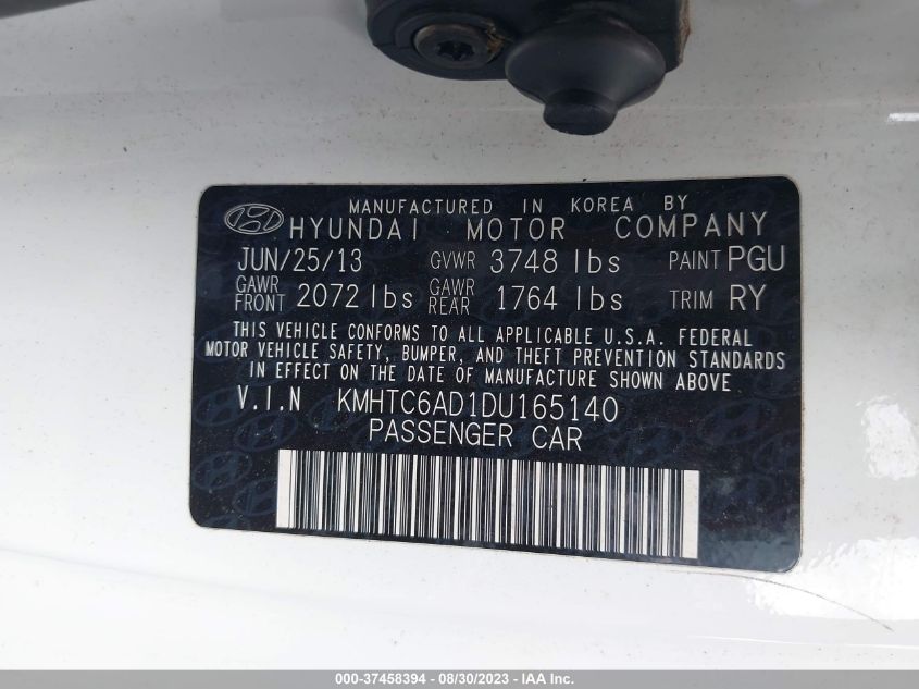 2013 HYUNDAI VELOSTER W/GRAY INT - KMHTC6AD1DU165140