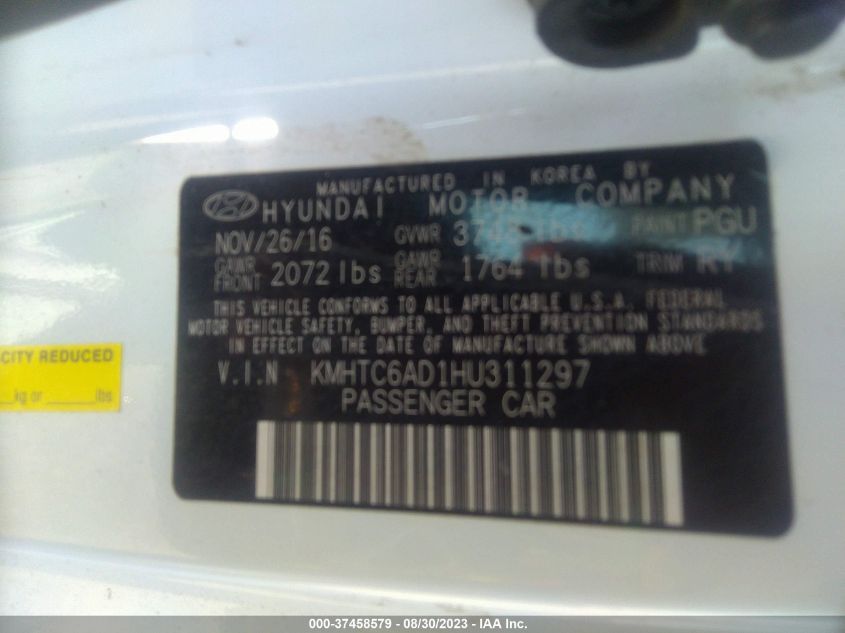 2017 HYUNDAI VELOSTER - KMHTC6AD1HU311297