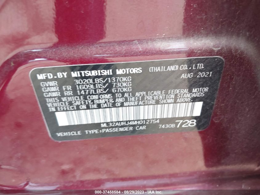 2021 MITSUBISHI MIRAGE ES/LE/CARBONITE EDITION - ML32AUHJ4MH012754