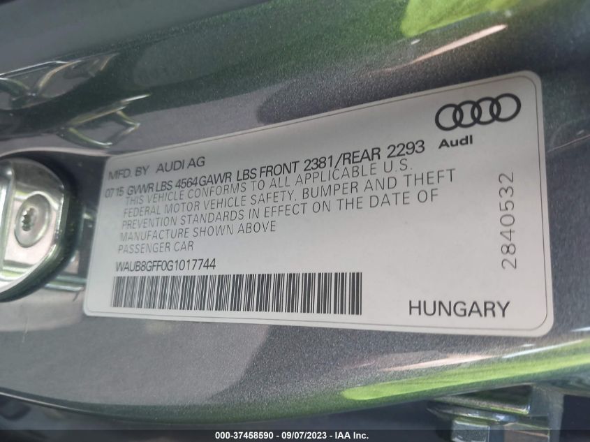 2016 AUDI A3 2.0T PREMIUM - WAUB8GFF0G1017744