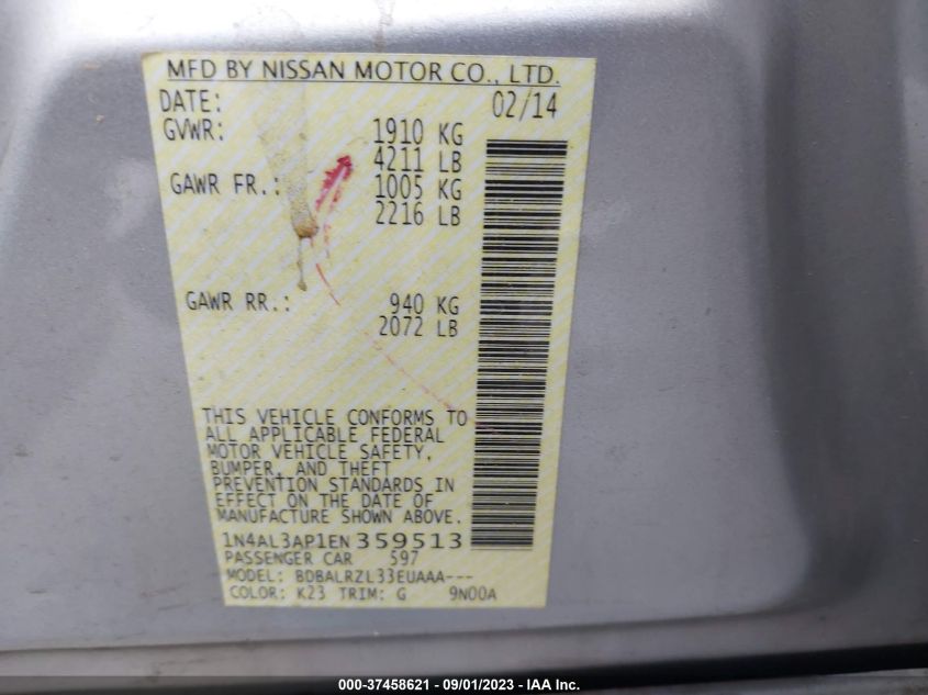 2014 NISSAN ALTIMA 2.5 S - 1N4AL3AP1EN359513
