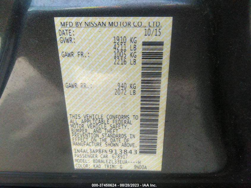 2015 NISSAN ALTIMA 2.5 S - 1N4AL3AP8FN913843